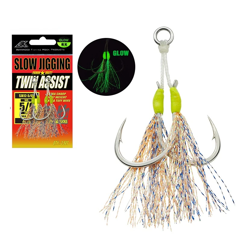 

ODJ SJX 4X Heavy Slow Jigging Twin Assist Hook Glow Saltwater Double Hooks 5/0 6/0 Fishhooks Fishing Tackle