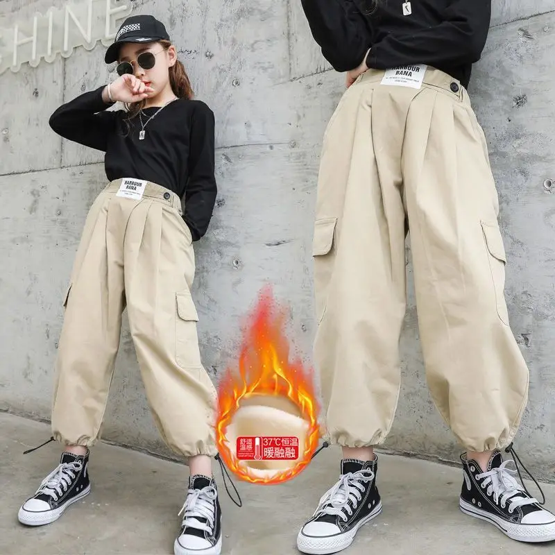 

Детские хлопковые бархатные спортивные штаны в стиле хип-хоп, брюки-карго с широкими штанинами для девочек, костюм для джазовых танцев, нови...