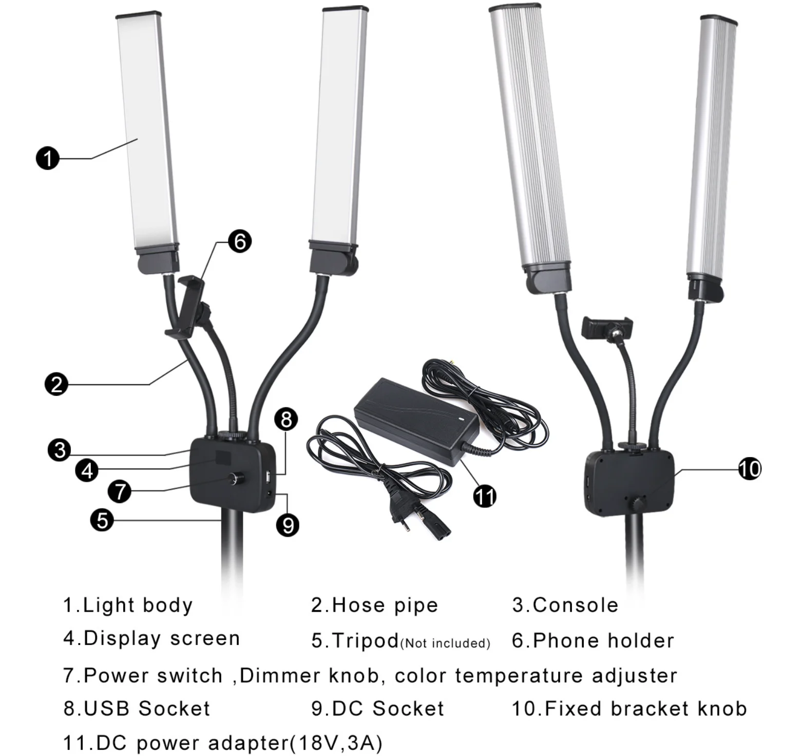 Двойная светодиодная лампа заполняющий свет для фотостудии длинные полосы