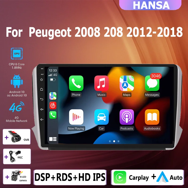 2din 4 + 64G auto Android radio multimedia player carplay navigazione GPS NO DVD per Peugeot 2008 208 2013 2014 2015 2016-2017