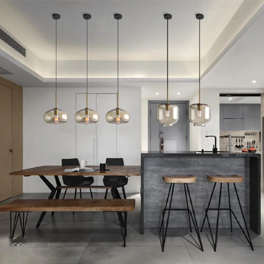

Nordic Minimalist Glass Hanging Lamp Restaurant Bar Table Round Cognac Pendant Light Living Room Bedroom Kitchen New Chandelier