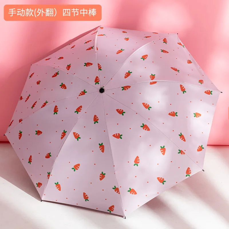

New Sunny and Rainy Dual-purpose Folding Black Glue Sunscreen Umbrella Female Creative Carrot
