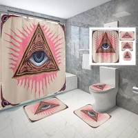 devils eye bathroom set 4 piece psychedelic printed waterproof shower curtain u shaped toilet mat anti slip bath rugs and mats