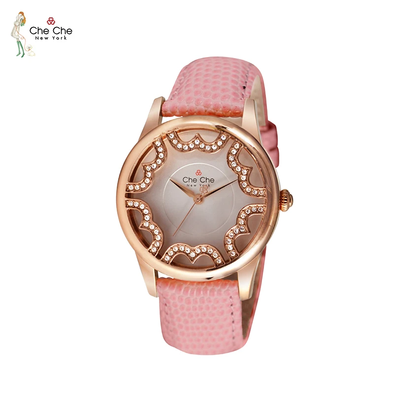 CHECHE women's Watch leather strap scale pattern gem grade artificial diamond light luxury watches matching thin gift box CC0013