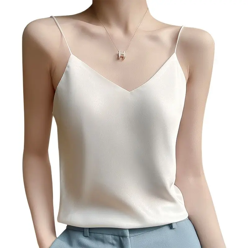 

JIERAN Fashion Silky Camisole Women's Inner With White Bottoming Satin Top Summer V-neck Thin Section