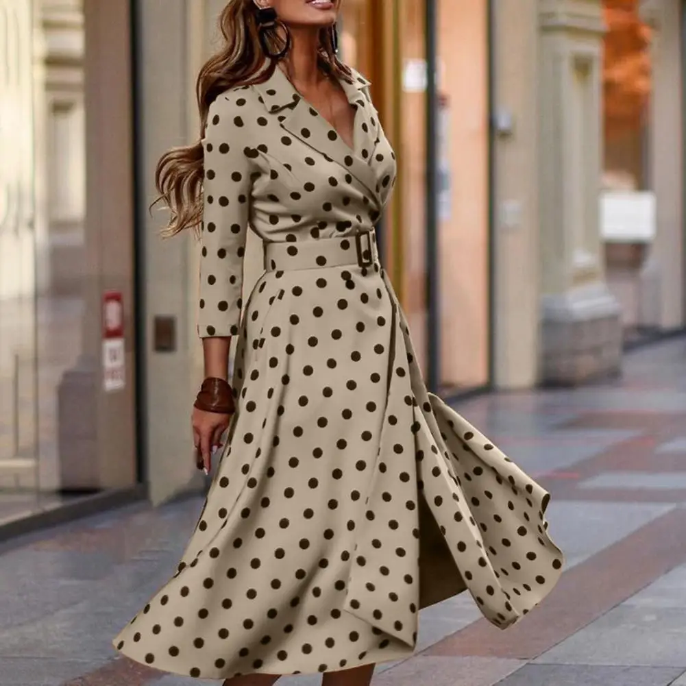 

Long Dress Split Lady Slim V Neck Large Hem Dress Office Lady Dress for Party