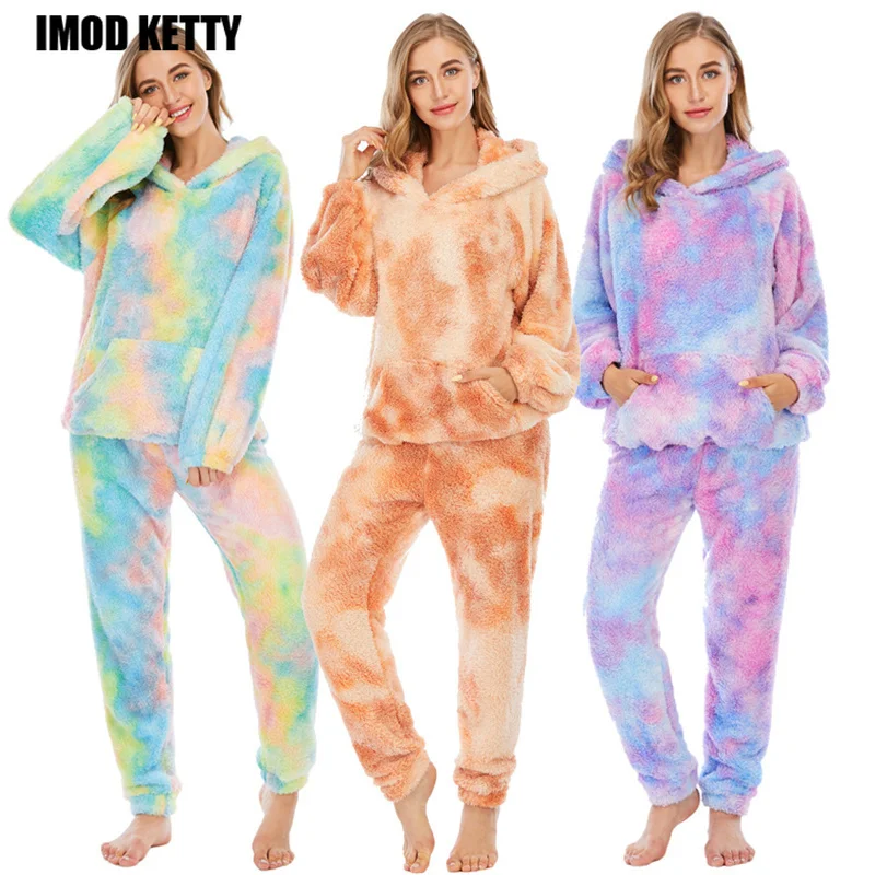 winter thick warm velvet set woman 2 pieces Women's pajamas hooded pajama for women Sleepwear womens outfits pyjamas sets