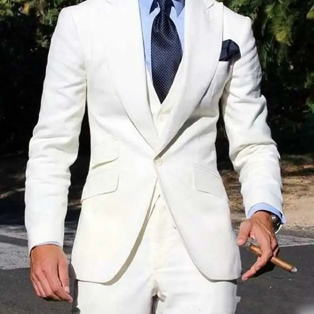 

Ivory Wide Peaked Lapel Men Suits for Wedding Groom Wear Bridegroom Tuxedos Formal Business Man Blazers Slim Fit Costume Homme