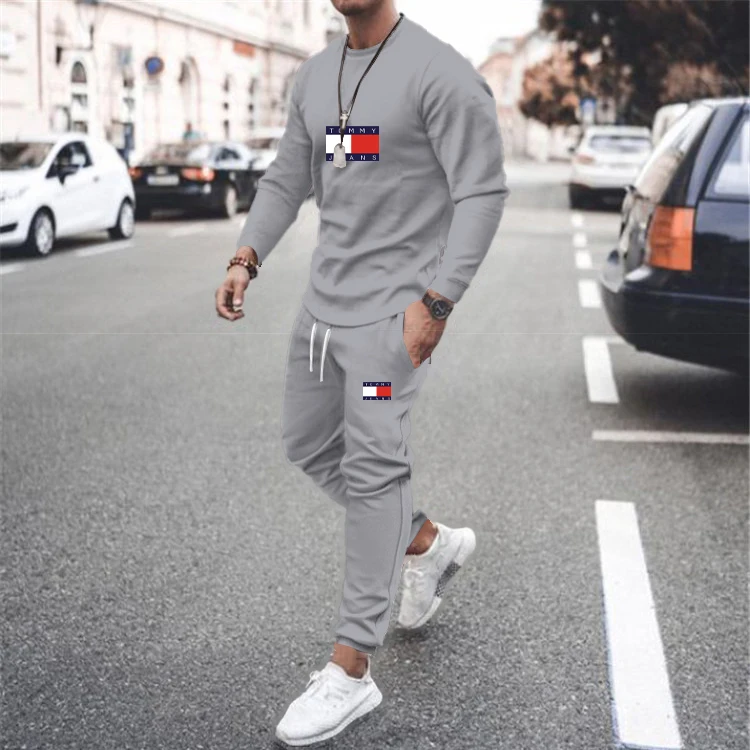 

2022 Summer Fashion Casual Sweatshirt Two-piece Men's O-neck Top Drawstring Pants Sportswear Personality Print Men