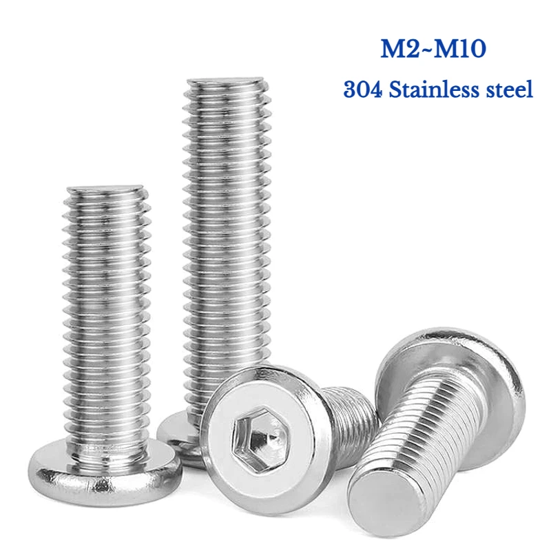 Винты с внутренним шестигранником из нержавеющей стали 304. M2 ~ M10. Винт с шестигранной головкой и плоской фаской. Крепежный болт.