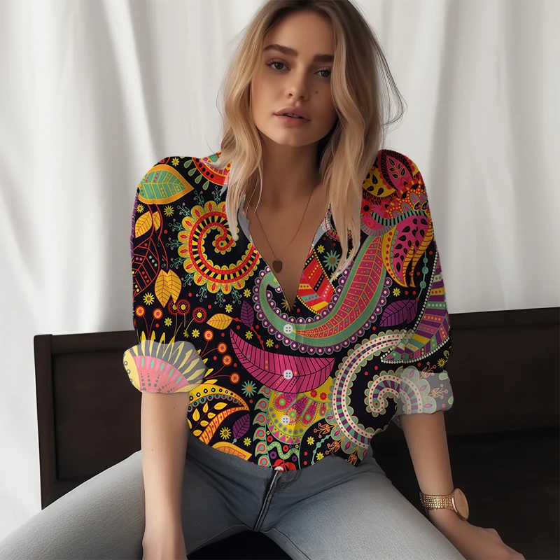 

Женская рубашка с цветочным 3D принтом винтажная стильная женская рубашка модная трендовая женская рубашка с длинным рукавом Новинка 2023 женская рубашка