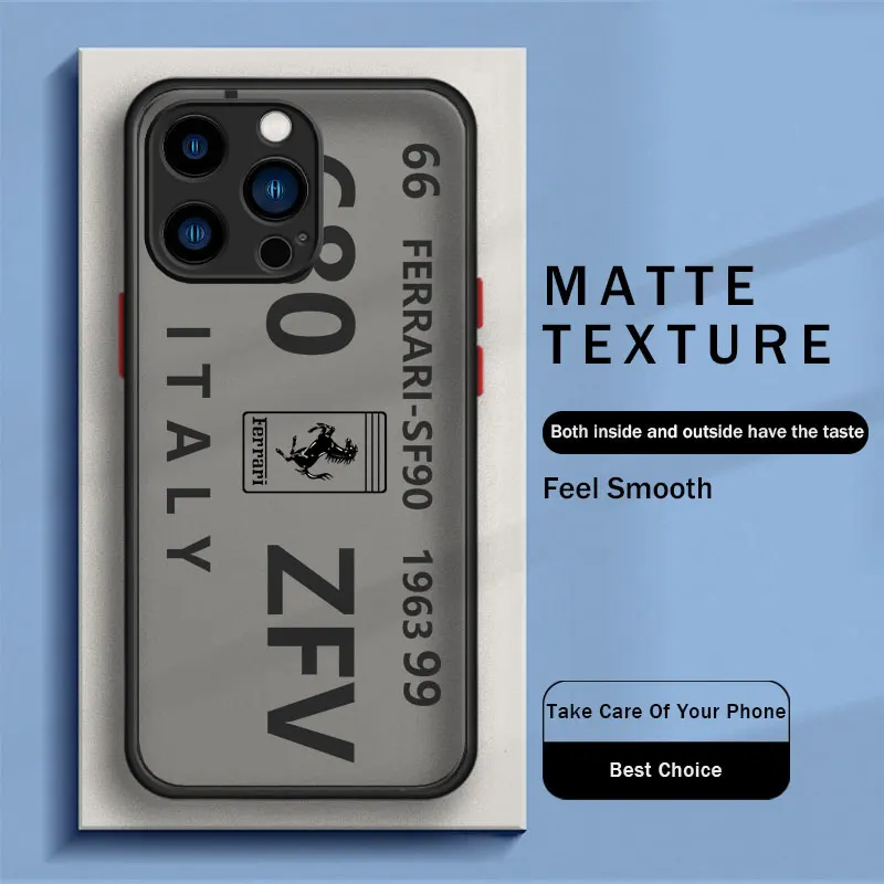 

Armor Matte Case For iphone 14 13 12 Mini 11 Pro XR X XS MAX ８７６6S Plus SE2020 SE2022 Bumper Cover Ferrari License Plate