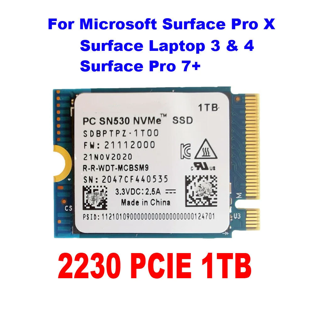 

NEW SN530 m.2 2230 SSD 1TB NVMe PCIe for Microsoft Surface Pro 7+ 8 Steam Deck IN STOCK