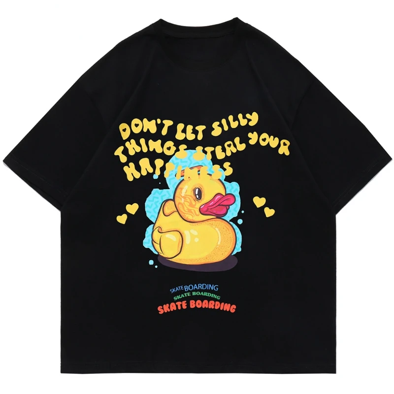

Men T-shirt Cartoon Cute Duck Colorful Letter Printed Tee Shirts Summer Couple Women College Style O-Neck Tops Men's Clothing