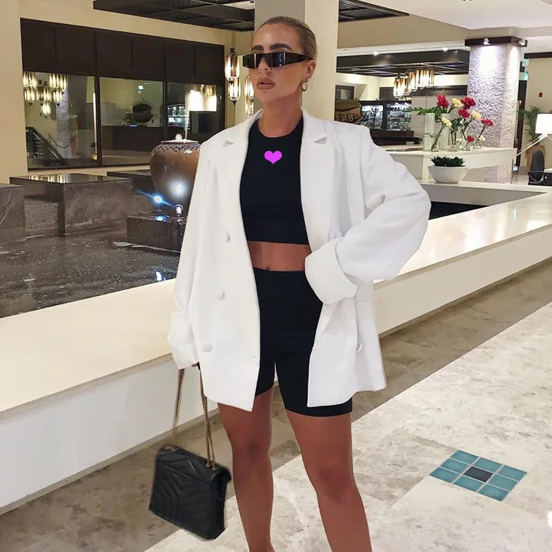 France Fashion Mid Length Blazer Women Solid Colors Double Breasted Commute Suit 2021 Spring Autumn Street New Fashion Indie Y2k