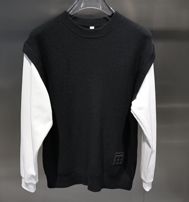 

2023 Golf Autumn Fashion Youth Fake Two-piece Sleeve Color-matching Crewneck Elastic Long-sleeved Knitted Sweater For Men