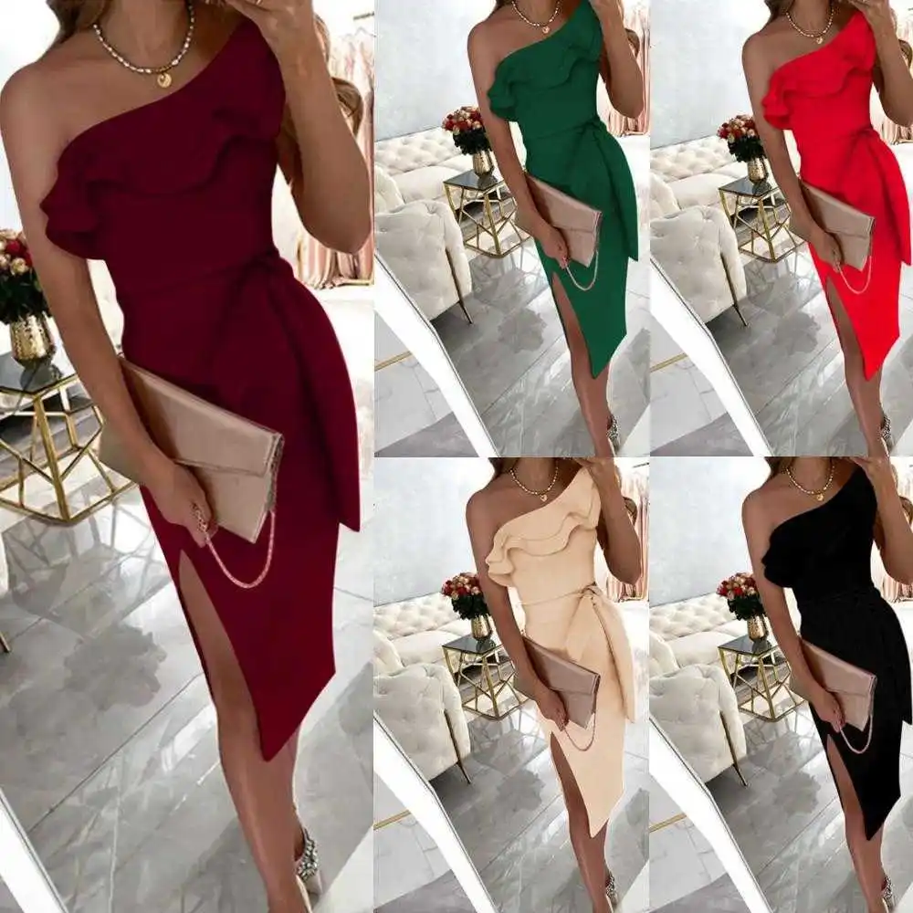 

Summer Sleeveless Ruffled Strapless Lace Up Sheath Dress For Women