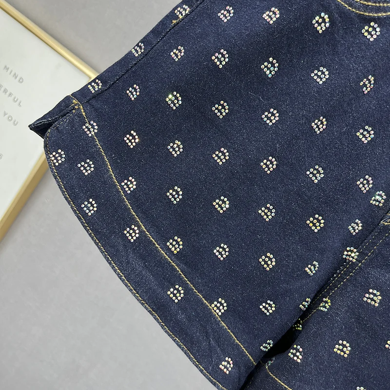 Embedding Rhinestone High Waist Denim Shorts 2023 Summer Elastic Waist Loose Wide Leg Short Pants Booty Shorts Women Jeans