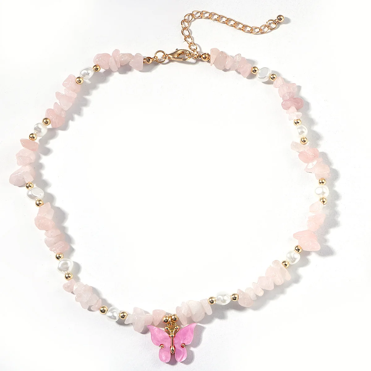 

Natural Stone Rainbow Choker Butterfly Pendant Necklace For Women Acrylic Butterfly Beads Chain Necklaces Beach Jewelry