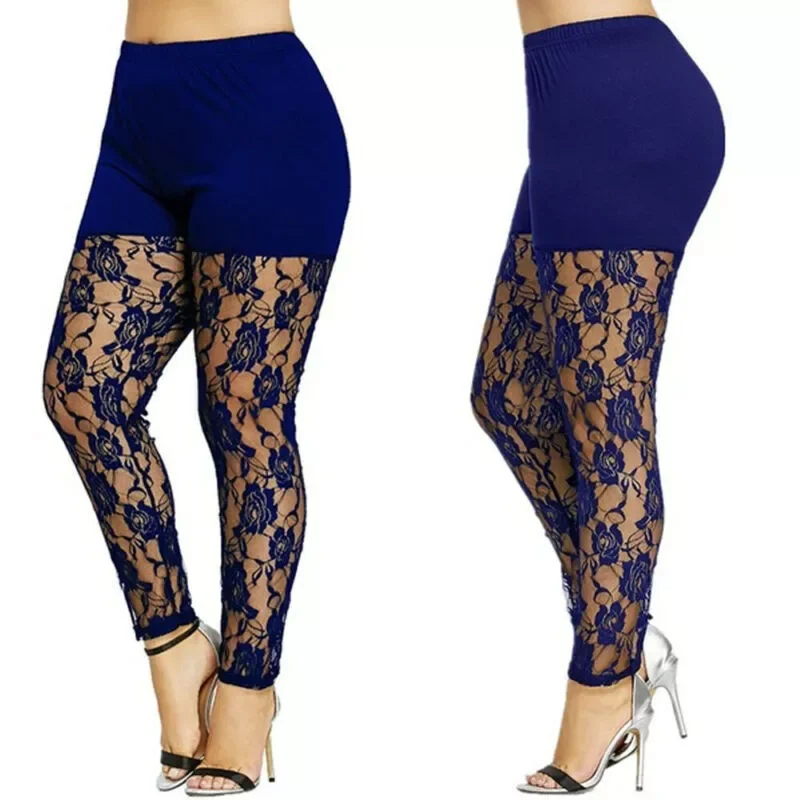 New in Women Casual Skinny Pants Leggings Fashion Patchwork Print Mesh Elastic Waist Full Pencil Leggings Plus Size US y2k vesti