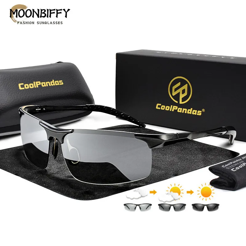 

2022 Aluminum Rimless Photochromic Sunglasses Men Polarized Day Night Driving Goggles Chameleon Anti-Glare Gafas De Sol Hombre