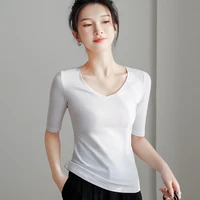 women clothing half sleeve t shirt for girls v neck cotton womens t shirts black white tops for lady spring summer tshirts