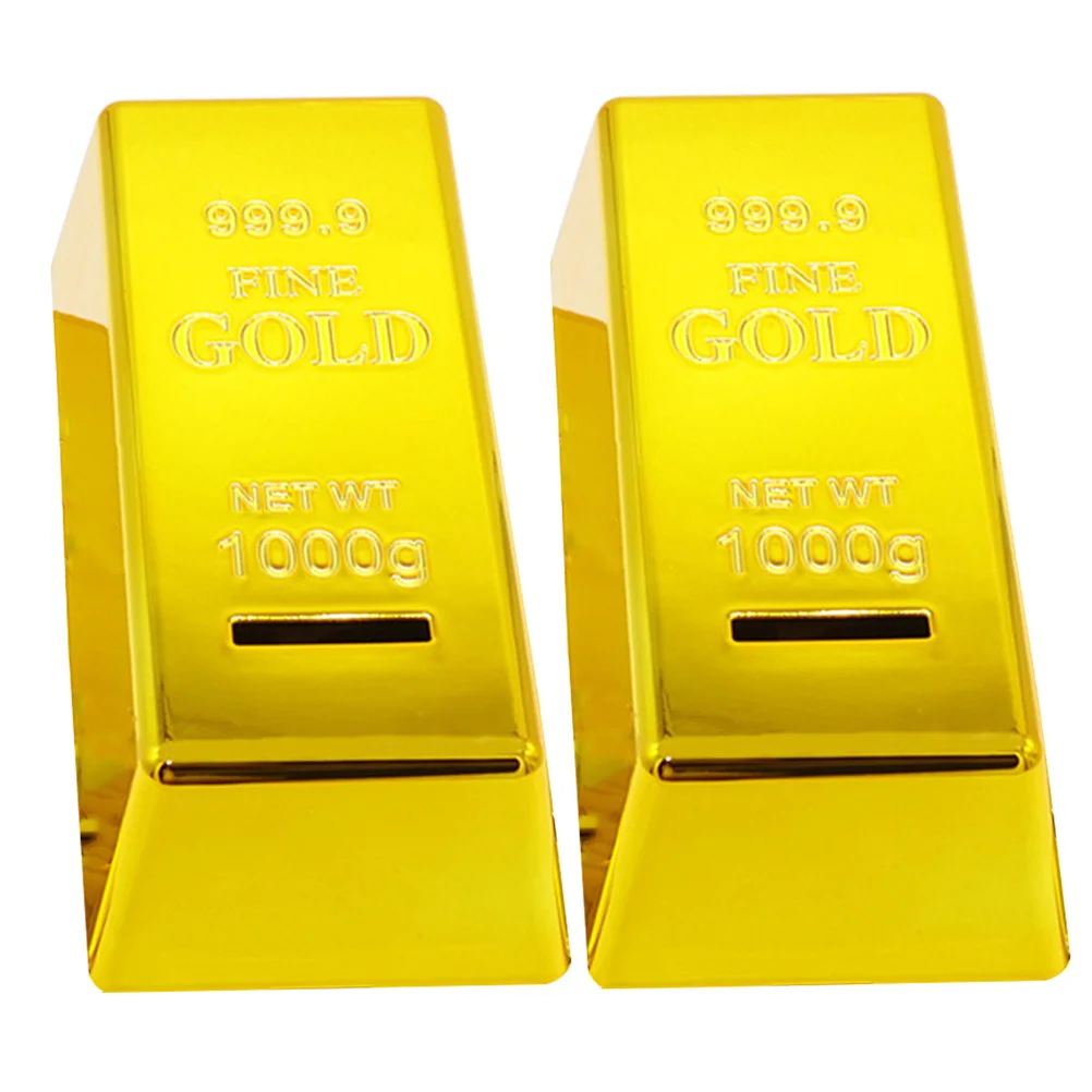 

2 Pcs Decorations Piggy Bank Kids Gold Bar Saving Pot Delicate Coin Child Plastic Container Golden Brick Stick Shaped Jar