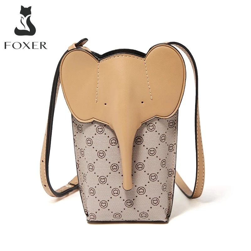 

FOXER Women PVC Leather Cellphone Bag Vintage Shoulder Crossbody Bags Ladies Mini Elephant 2023 New Design Messenger Phone Bag