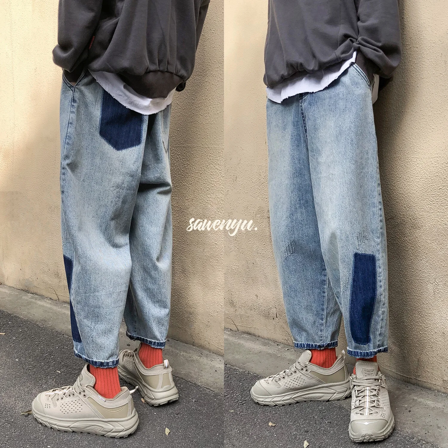 

Men's Jeans 2022 Jogger Harem Pants Men Harajuku Vintage Patch Jean Pants Casual Harem Denim Hip Hop Male Ankle-length Trousers