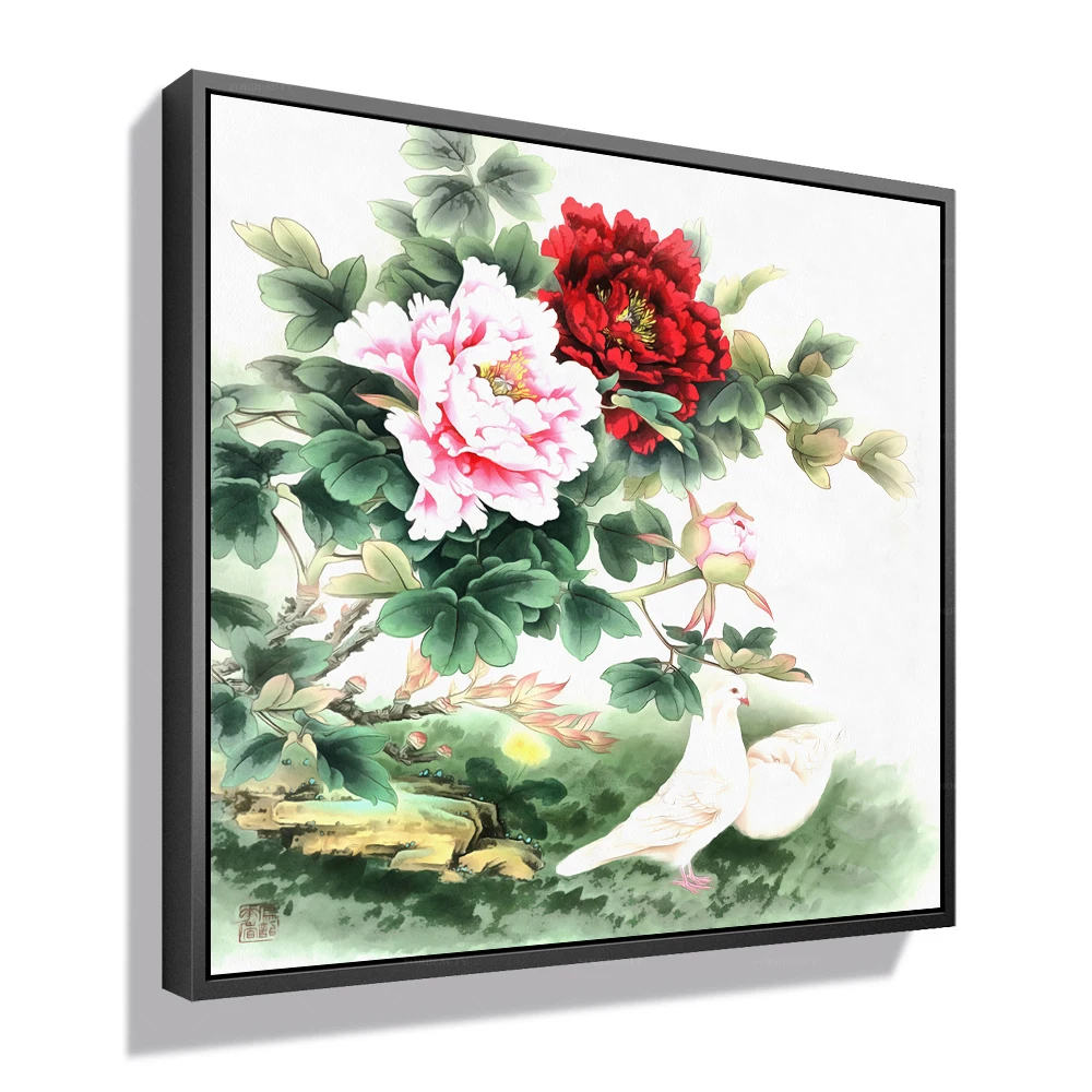 

Forbeauty painting beautiful pink red chinese peony with birds tree heart for home decor