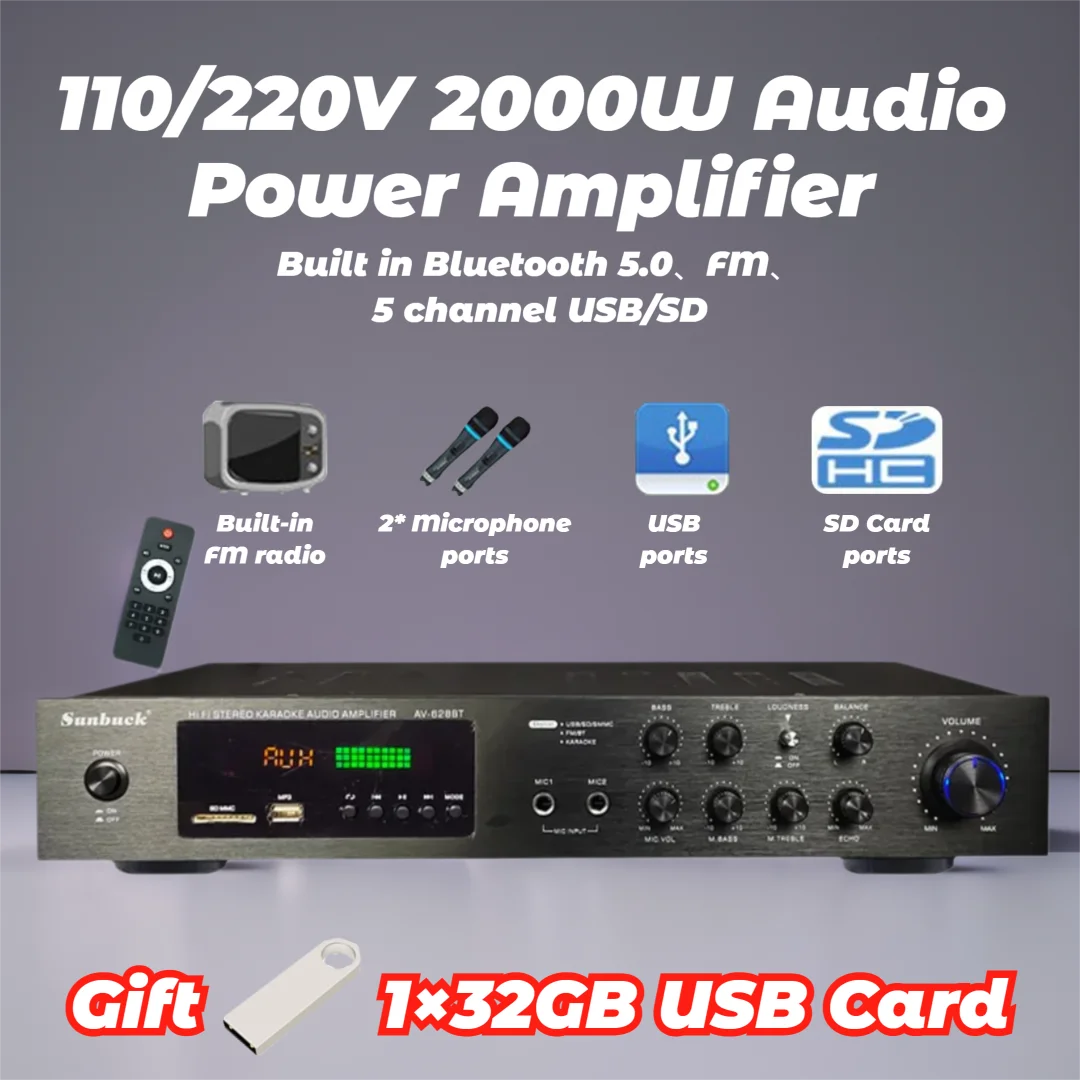 Фото 5-канальный аудио сабвуфер Hi-Fi стерео усилитель объемного звука 110 В/220 В мощный Bluetooth радиоусилитель для домашнего караокера №1