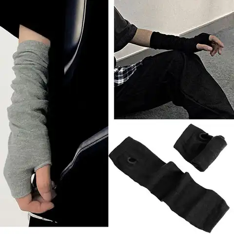 Весенне-летние спортивные длинные трикотажные перчатки ниндзя в стиле эмо женские рукава Y2K мужские модные теплые нарукавники на полпальца