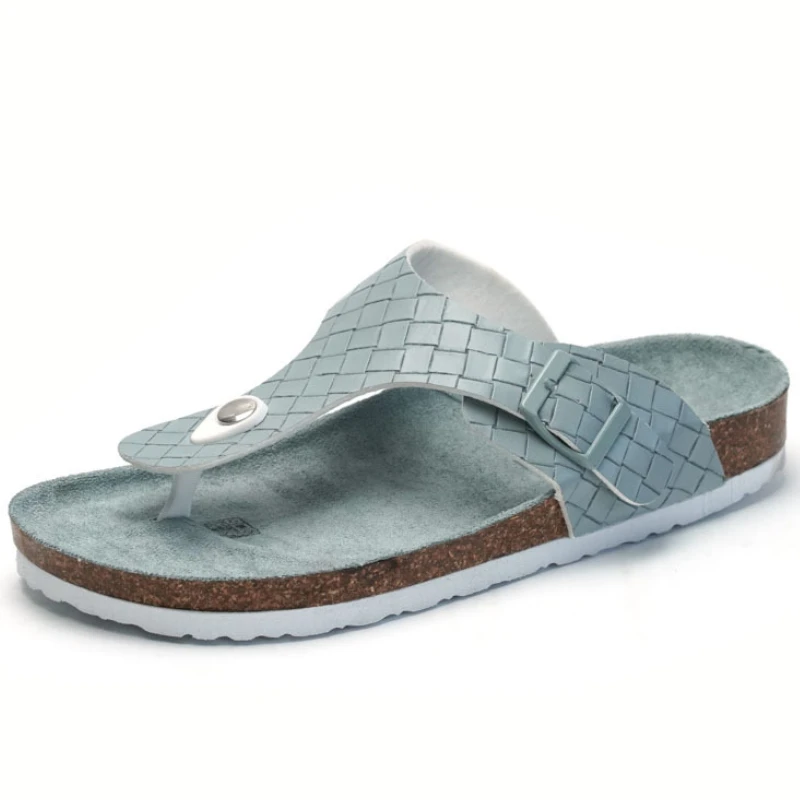 

Fashion Cork Slippers Women 2023 New Woven Flip Flops Unisex Summer Beach Outside Casual Comfort Slides Men Open Toe Shoes Black