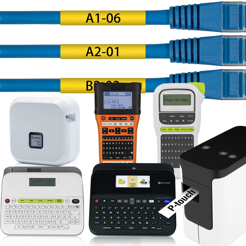 5PK этикетка совместимая с Brother Φ термоусадочные трубки черная на желтом роде для