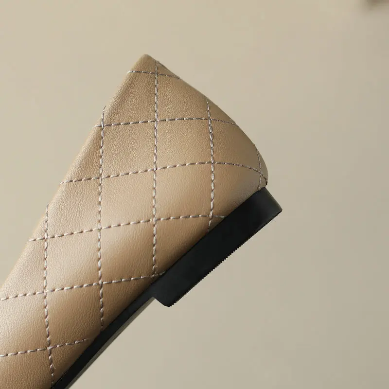 Sweet Comfortable Soft Flats Girls Cow Leather Shoes Summer 2023 Argyle Patchwork Size 34-40 Square Toes Casual Daily Footwear