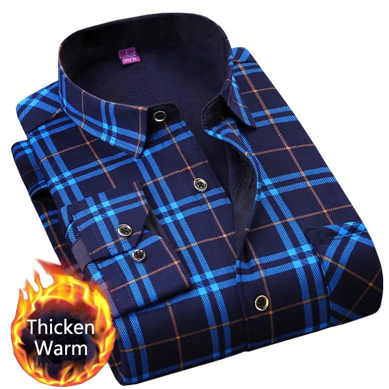 

Мужская теплая фланелевая рубашка в клетку, с длинным рукавом и флисовой подкладкой, большого размера