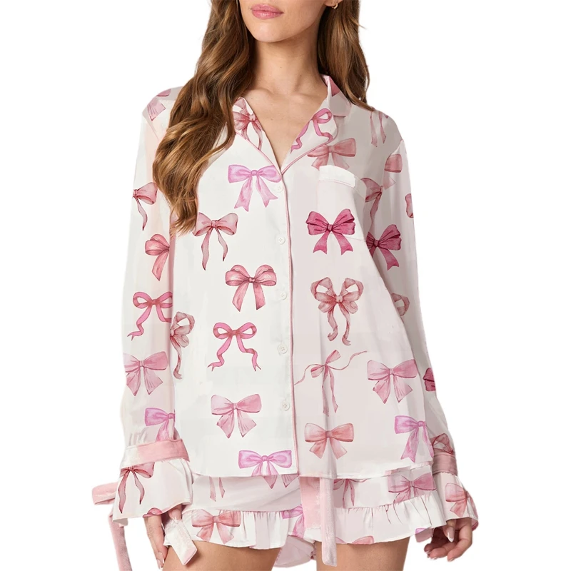 2-х предметная атласная мягкая одежда для сна женская рождественская праздничная