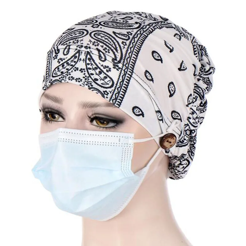 

Women's Hats With Buttons Indian Nurses Work men's Hats Muslim Cancer Chemical Hats Beanies Wrap Caps