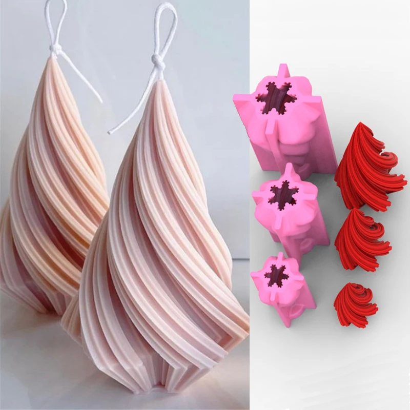 

3 Sizes Taper Abstract Art Stripe Candle Silicone Mold Geometry Wave Twirl Candle Making Soap Resin Mold