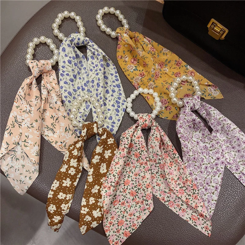 

Korean Flower Ribbon Hair Rope For Women 2022 Girls Pearl Hair Circle Vintage Headband Hair Ornament Geometric Hair Accessories