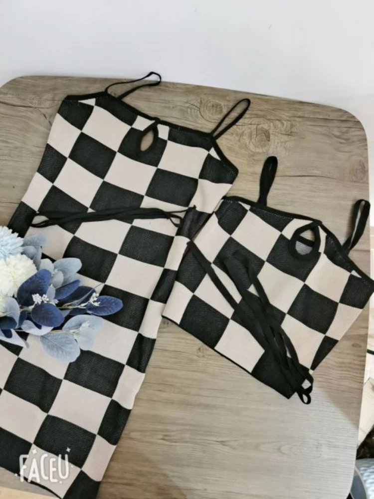 Summer Dress Women Sexy Plaid Bodycon Evening Dresses Girls T Shirt Women Sleeveless Vest Crop Tops Skinny Slim Kinitted Y2K