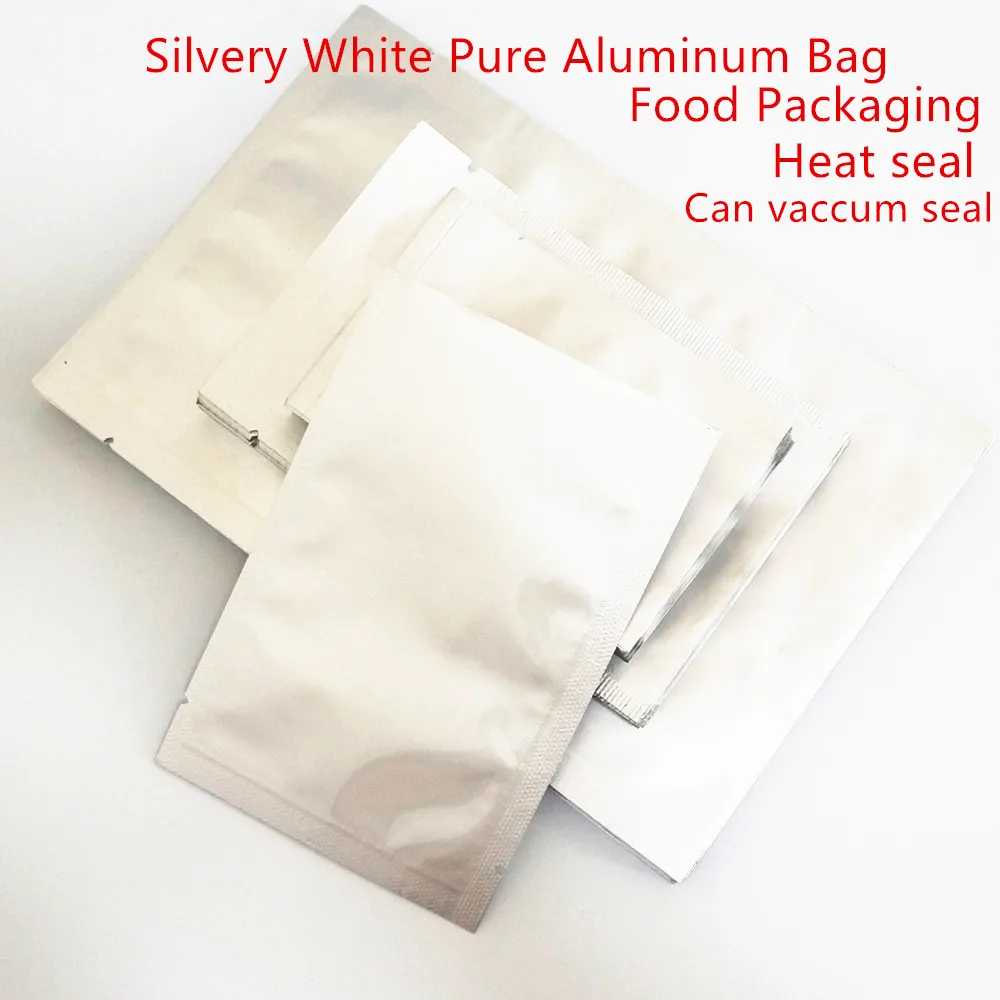 200pcs,10x15cm Silver white Pure Aluminum Bags Heat Sealable - Mylar Foil Plastic Pouches Powder Food Storage Purely Foil Sachet