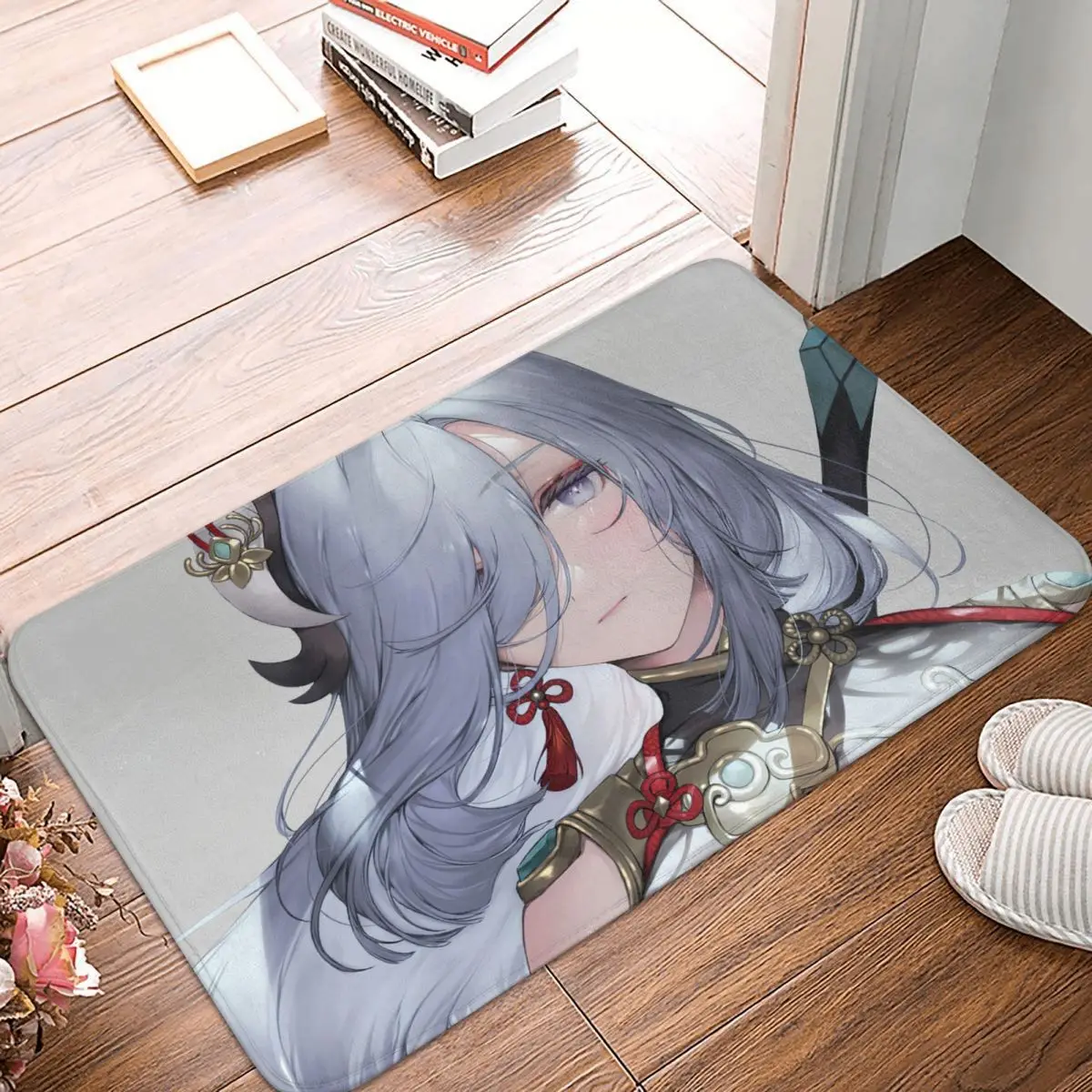 

Genshin Impact Game Bathroom Non-Slip Carpet Shenhe Bedroom Mat Entrance Door Doormat Home Decoration Rug