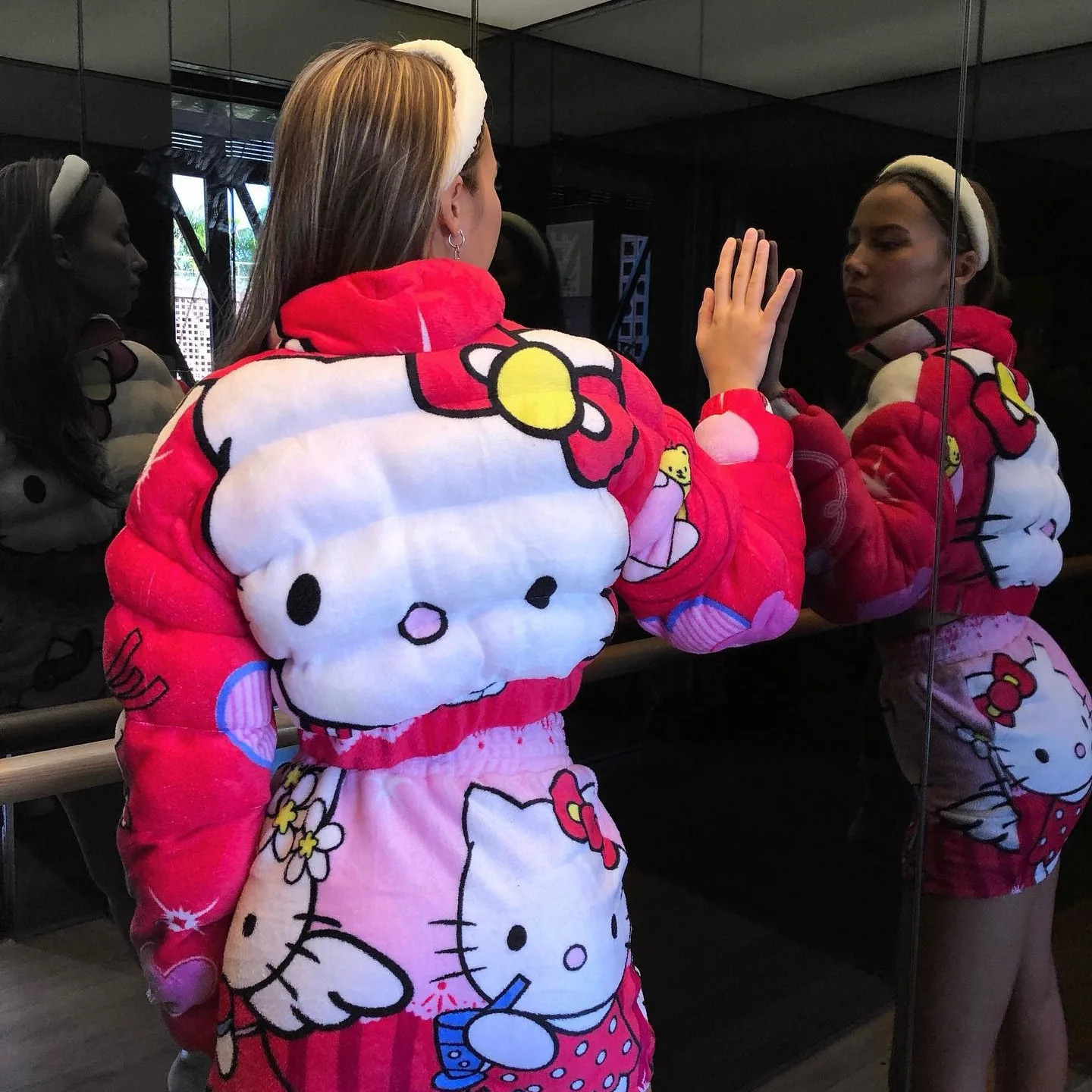 Hellokitty Cute Wind Zipper Jacket Print Female 2022 Standing Collar Warm Long-Sleeved Bundle Mouth Cotton Clothing