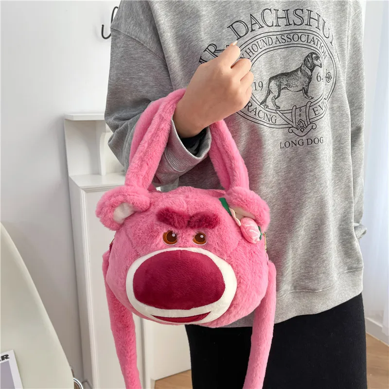 

Disney Strawberry Bear 2023 New Women's Bag Children's Cartoon Plush Bag Fashion One Shoulder Crossbody Bag Plush Handbag