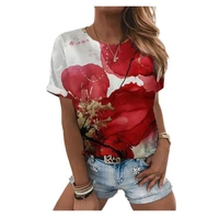 novedad de verano 2022 camisetas a la moda para mujer camisetas con estampado floral 3d camisetas de cuello redondo camiseta