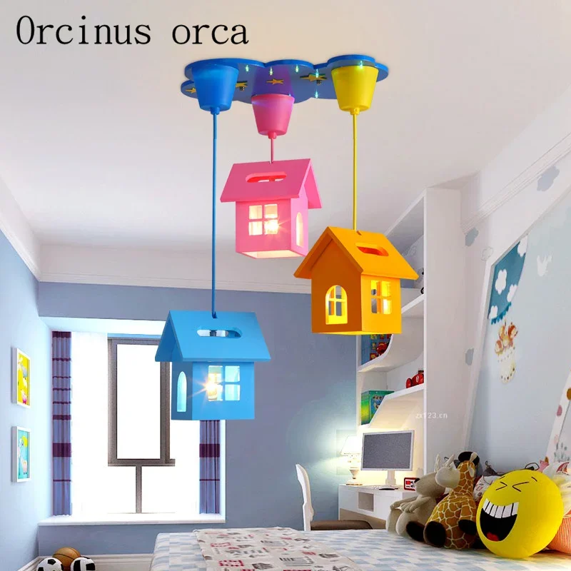 Мультяшный маленький дом светодиодная люстра детская комната спальня для