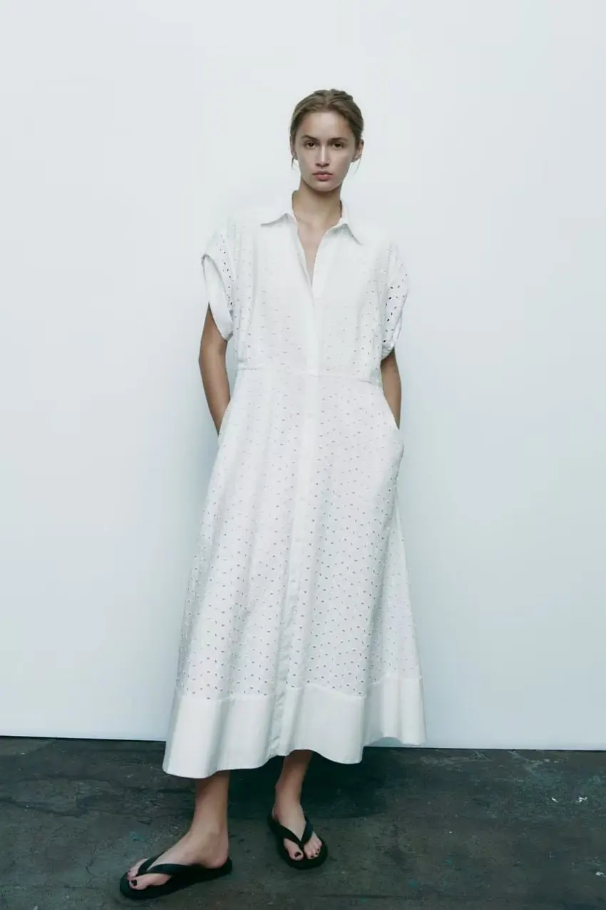 

Embroidery white dress summer trafing 2023 women Y2King vadiming robe maxi midi lolita sexy party dress HJH8687