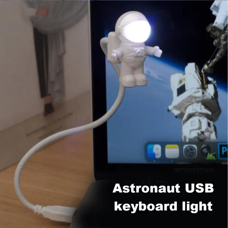 

Oobest Portable Spaceman Astronaut LED Night Light Adjustable Mini Reading Lamp USB Tube For Computer Laptop Pure White