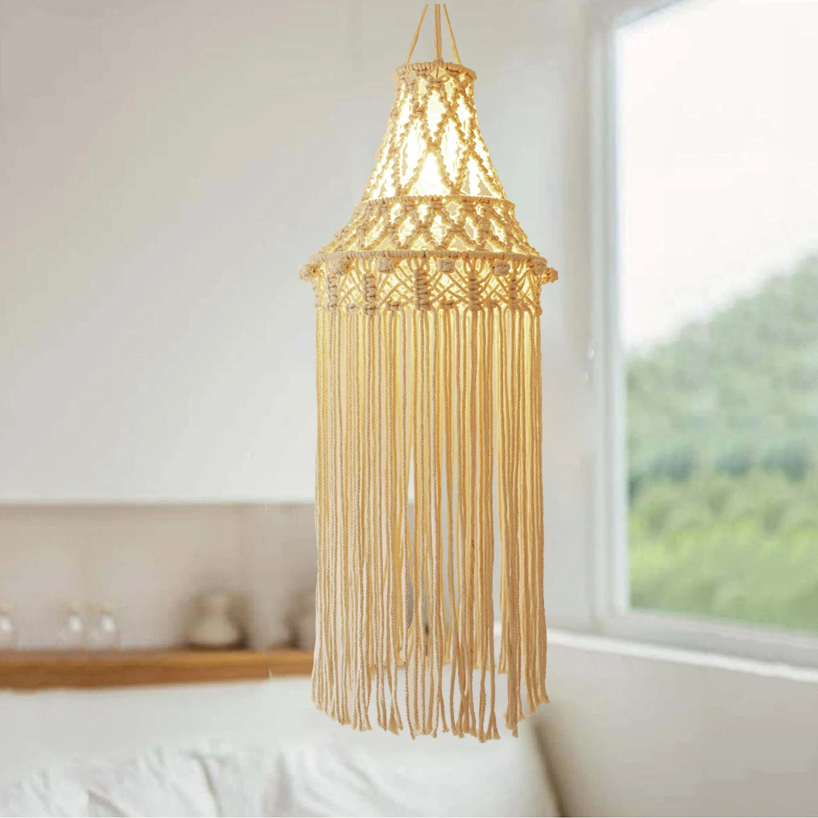 

Hand-Woven Macrame Lamp Shade | Bohemian Tapestry Lighting Decor | Home Chandelier Homestay Hotel Wedding Decoration Lampshade